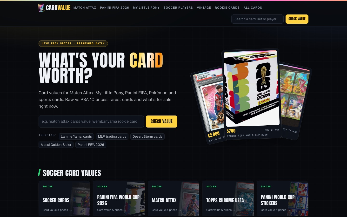 cardvalue.io homepage: What's your card worth?